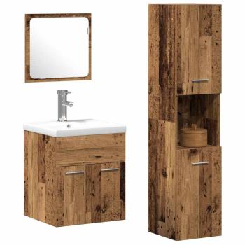 3-teiliges Badezimmermöbelset Alter Holz Werkholz