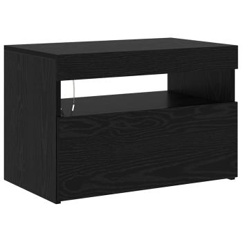 TV-Schränke 2 Stück mit LED-Lichtern aus schwarzem Eichenholz, TV-Stand aus schwarzem Eichenholz mit LED-Lichtern, 60x35x40 cm, aus Holzwerkstoff