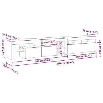 TV-Schränke 2 Stück mit LED-Lichtern Schwarze Eiche Holzwerkstoff, TV-Ständer mit LED-Lichtern - Schwarze Eiche, 90x35x40 cm, aus Holzwerkstoff
