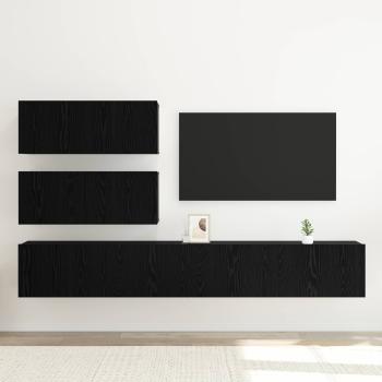 6-teiliges TV-Schrank Set wandmontiertes schwarzes Eichenholz Spielholz