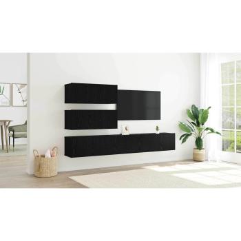 6-teiliges TV-Schrank Set wandmontiertes schwarzes Eichenholz Spielholz