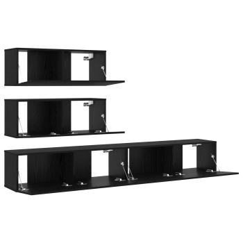 6-teiliges TV-Schrank Set wandmontiertes schwarzes Eichenholz Spielholz