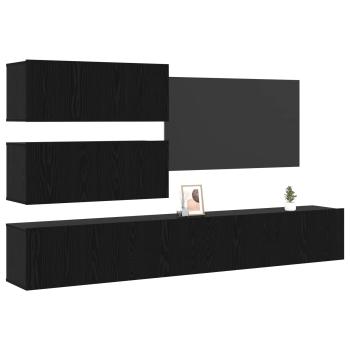 6-teiliges TV-Schrank Set wandmontiertes schwarzes Eichenholz Spielholz