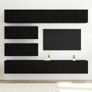 6-teiliges TV-Schrank Set wandmontiertes schwarzes Eichenholz Spielholz