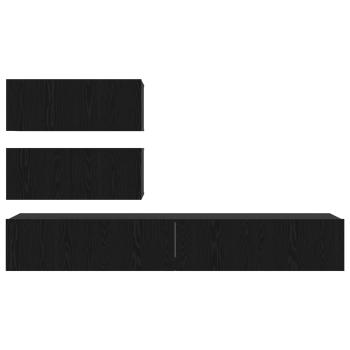 6-teiliges TV-Schrank Set wandmontiertes schwarzes Eichenholz Spielholz
