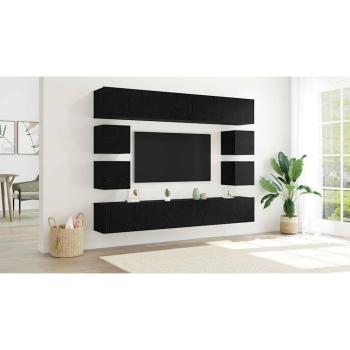 8-teiliges TV-Schranksystem Wandmontiert Schwarze Eiche Holzwerkstoff, Wandmontierte TV-Schränke 2 Stück Schwarze Eiche 30,5x30x30 cm, TV-Schränke 2 Stück Schwarze Eiche 100x30x30 cm Holzwerkstoff