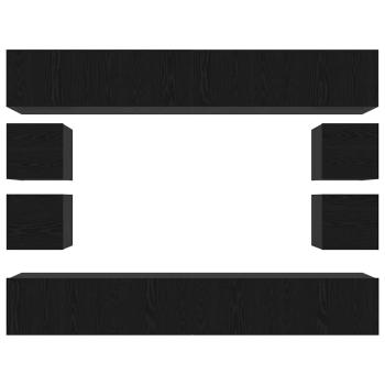 8-teiliges TV-Schranksystem Wandmontiert Schwarze Eiche Holzwerkstoff, Wandmontierte TV-Schränke 2 Stück Schwarze Eiche 30,5x30x30 cm, TV-Schränke 2 Stück Schwarze Eiche 100x30x30 cm Holzwerkstoff
