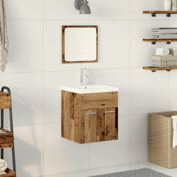 3-teiliges Badezimmermöbel Set Altholz