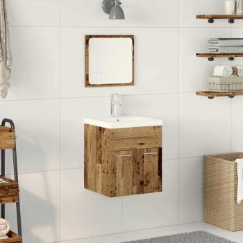 3-teiliges Badezimmermöbel Set Altholz