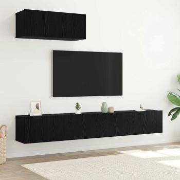 ARDEBO.de - 3-teiliges TV-Schranksystem wandmontiert aus schwarzem Eichenholz