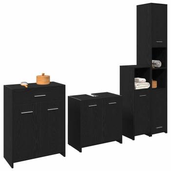 4-teiliges Badezimmermöbel Set, Schwarze Eiche, Spanplatte, Schwarzer Eichen Badezimmer Schrank 60x33x80 cm aus Spanplatte