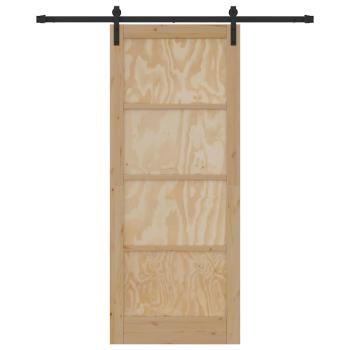 Schiebetür mit Beschlagsatz 86x211 cm aus massivem Kiefernholz, Innentür 'ORKDAL'86x211x4 cm aus massivem Kiefernholz