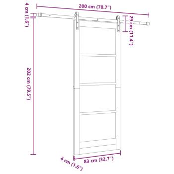 Schiebetür mit Beschläge Set 83x202 cm Aus massivem Kiefernholz, Innentür 'ORKDAL'83x202x4 cm Aus massivem Kiefernholz