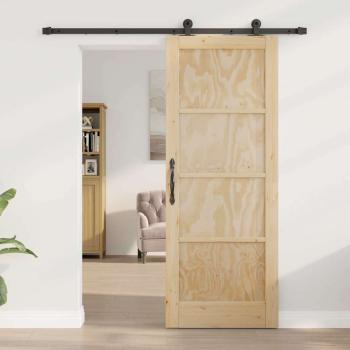 Schiebetür mit Beschlagsatz 78x202 cm aus massivem Kiefernholz, Innentür 'ORKDAL'78x202x4 cm aus massivem Kiefernholz