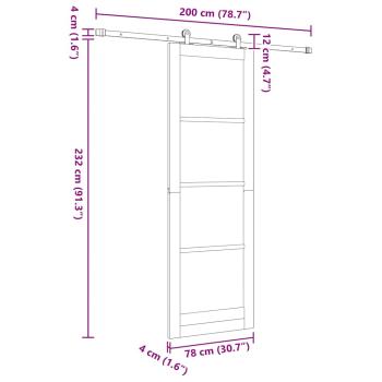 Schiebetür mit Hardware-Set 78x232 cm aus massivem Kiefernholz, Innentür 'ORKDAL'78x232x4 cm aus massivem Kiefernholz