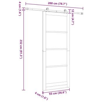 Schiebetür mit Hardware-Set 93x232 cm Massivholz Kiefer, Innentür "ORKDAL" 93x232x4 cm Massivholz Kiefer