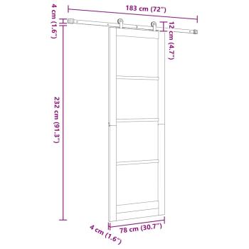 Schiebetür mit Zubehör Set Weiß 78x232 cm Massivholz Kiefer, Innentür 'ORKDAL'Weiß 78x232x4 cm Massivholz Kiefer
