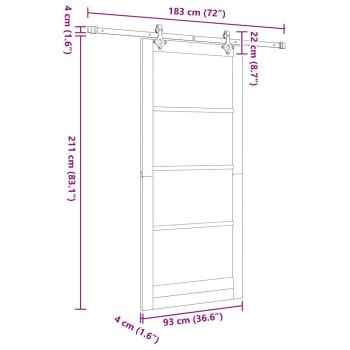 Schiebetür mit Hardware-Set 93x211 cm Massivholz Kiefer, Innentür "ORKDAL" 93x211x4 cm Massivholz Kiefer
