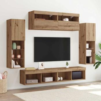 TV-Wandeinheiten mit LED-Lichtern 2 Stück Artisan Eiche 80x30x30 cm, TV-Wandeinheiten mit LED-Lichtern 2 Stück Artisan Eiche 60x30x40 cm