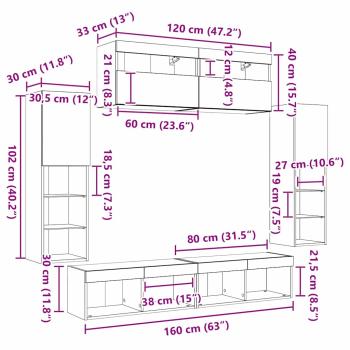 TV-Wandeinheiten mit LED-Lichtern 2 Stück Artisan Eiche 80x30x30 cm, TV-Wandeinheiten mit LED-Lichtern 2 Stück Artisan Eiche 60x30x40 cm