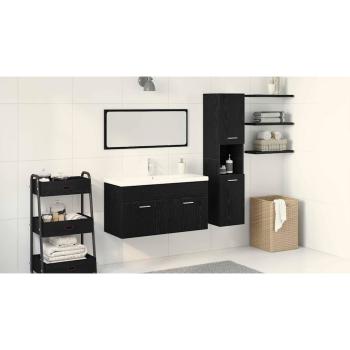 2-teilige Badezimmermöbel Set Schwarze Eiche Holzwerkstoff, Schwarze Eiche Badezimmer Wandregal, 30x30x130 cm, Aus Holzwerkstoff hergestellt