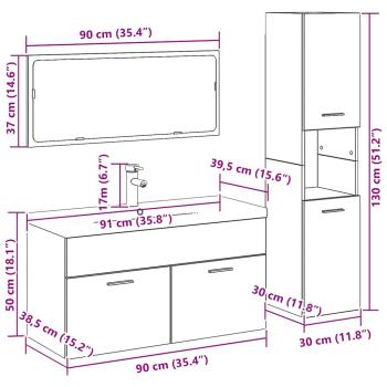 2-teilige Badezimmermöbel Set Schwarze Eiche Holzwerkstoff, Schwarze Eiche Badezimmer Wandregal, 30x30x130 cm, Aus Holzwerkstoff hergestellt