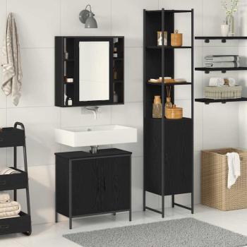 ARDEBO.de - Waschbecken Schrank schwarze Eiche 60x30x60 cm Holzwerkstoff, Badezimmer Schrank schwarze Eiche 33x33x185,5 cm Holzwerkstoff