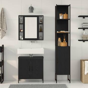 Waschbecken Schrank schwarze Eiche 60x30x60 cm Holzwerkstoff, Badezimmer Schrank schwarze Eiche 33x33x185,5 cm Holzwerkstoff