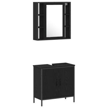 Waschbecken Schrank schwarze Eiche 60x30x60 cm Holzwerkstoff, Badezimmer Schrank schwarze Eiche 33x33x185,5 cm Holzwerkstoff