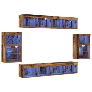 Wandregal 2 Stück Alter Holz 40x28.5x40 cm Holzwerkstoff, Wandschränke mit LED-Lichtern 2 Stück Alter Holz 40x30x30 cm, TV-Wandschränke mit LED-Lichtern 2 Stück Alter Holz 80x30x30 cm
