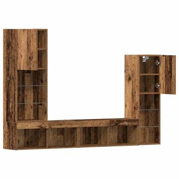 TV-Schrank mit LED-Lichtern Alte Holz 40,5x30x102 cm, TV-Wandschränke mit LED-Lichtern 2 Stk Alte Holz 80x30x30 cm