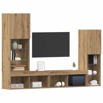 TV Schrank mit LED Lichtern Artisan Eiche 40,5x30x102 cm, TV Wandschränke mit LED Lichtern 2 Stück Artisan Eiche 80x30x30 cm