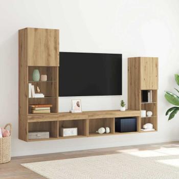 TV Schrank mit LED Lichtern Artisan Eiche 40,5x30x102 cm, TV Wandschränke mit LED Lichtern 2 Stück Artisan Eiche 80x30x30 cm