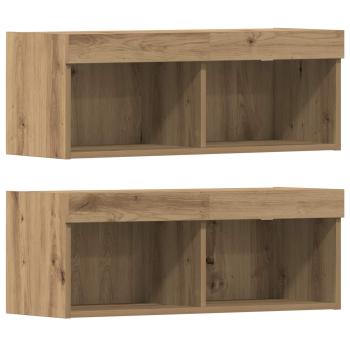 TV Schrank mit LED Lichtern Artisan Eiche 40,5x30x102 cm, TV Wandschränke mit LED Lichtern 2 Stück Artisan Eiche 80x30x30 cm