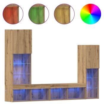 TV Schrank mit LED Lichtern Artisan Eiche 40,5x30x102 cm, TV Wandschränke mit LED Lichtern 2 Stück Artisan Eiche 80x30x30 cm