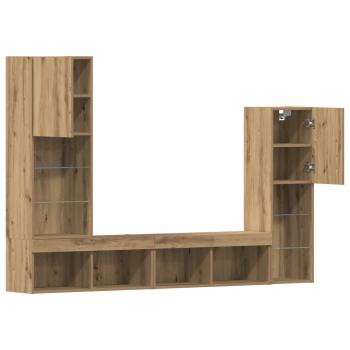 TV Schrank mit LED Lichtern Artisan Eiche 40,5x30x102 cm, TV Wandschränke mit LED Lichtern 2 Stück Artisan Eiche 80x30x30 cm