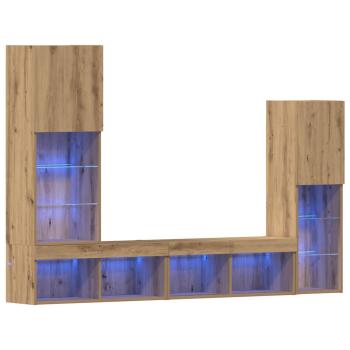 TV Schrank mit LED Lichtern Artisan Eiche 40,5x30x102 cm, TV Wandschränke mit LED Lichtern 2 Stück Artisan Eiche 80x30x30 cm