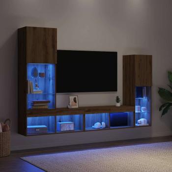 TV Schrank mit LED Lichtern Artisan Eiche 40,5x30x102 cm, TV Wandschränke mit LED Lichtern 2 Stück Artisan Eiche 80x30x30 cm