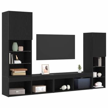 LED TV Schrank Schwarz Eiche 30.5x30x102 cm Technikholz, TV Schrank mit LED-Lichtern Schwarz Eiche 40.5x30x102 cm, TV Wandschränke mit LED-Lichtern 2 Stück Schwarz Eiche 80x30x30 cm