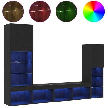 LED TV Schrank Schwarz Eiche 30.5x30x102 cm Technikholz, TV Schrank mit LED-Lichtern Schwarz Eiche 40.5x30x102 cm, TV Wandschränke mit LED-Lichtern 2 Stück Schwarz Eiche 80x30x30 cm