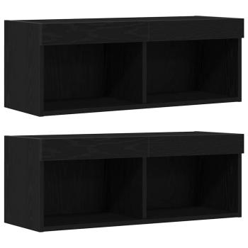 LED TV Schrank Schwarz Eiche 30.5x30x102 cm Technikholz, TV Schrank mit LED-Lichtern Schwarz Eiche 40.5x30x102 cm, TV Wandschränke mit LED-Lichtern 2 Stück Schwarz Eiche 80x30x30 cm