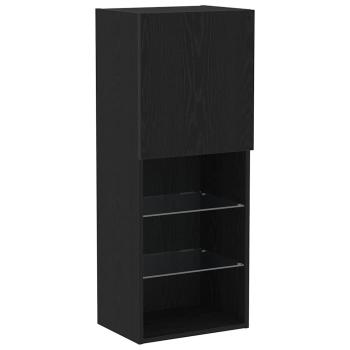 LED TV Schrank Schwarz Eiche 30.5x30x102 cm Technikholz, TV Schrank mit LED-Lichtern Schwarz Eiche 40.5x30x102 cm, TV Wandschränke mit LED-Lichtern 2 Stück Schwarz Eiche 80x30x30 cm