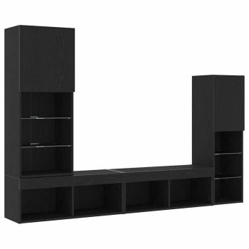 LED TV Schrank Schwarz Eiche 30.5x30x102 cm Technikholz, TV Schrank mit LED-Lichtern Schwarz Eiche 40.5x30x102 cm, TV Wandschränke mit LED-Lichtern 2 Stück Schwarz Eiche 80x30x30 cm