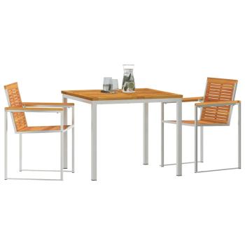 3-teilige Garten Essgruppe Massivholz Akazie, Outdoor Esstisch 90x90x74,5 cm Massivholz Akazie
