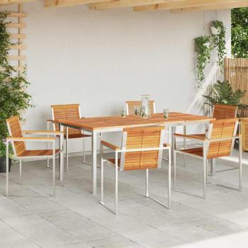 7-teiliges Garten-Essset aus massivem Holz Akazie, Esstisch 200x90x74,5 cm aus massivem Holz Akazie
