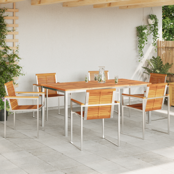 7-teiliges Garten-Essset aus massivem Holz Akazie, Esstisch 200x90x74,5 cm aus massivem Holz Akazie