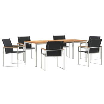 7-teiliges Garten Esszimmer Set aus massivem Akazienholz, Outdoor Esstisch 200x90x74.5 cm aus massivem Akazienholz