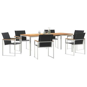 7-teiliges Garten Esszimmer Set aus massivem Akazienholz, Outdoor Esstisch 200x90x74.5 cm aus massivem Akazienholz