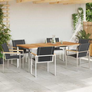 7-teiliges Garten Esszimmer Set aus massivem Akazienholz, Outdoor Esstisch 200x90x74.5 cm aus massivem Akazienholz