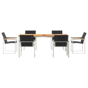 7-teiliges Garten Esszimmer Set aus massivem Akazienholz, Outdoor Esstisch 200x90x74.5 cm aus massivem Akazienholz